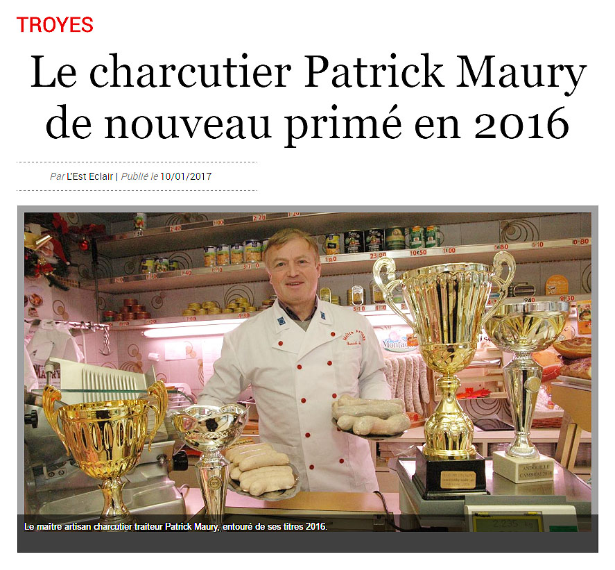 Charcutier Patrick Maury primé 2016 Troyes